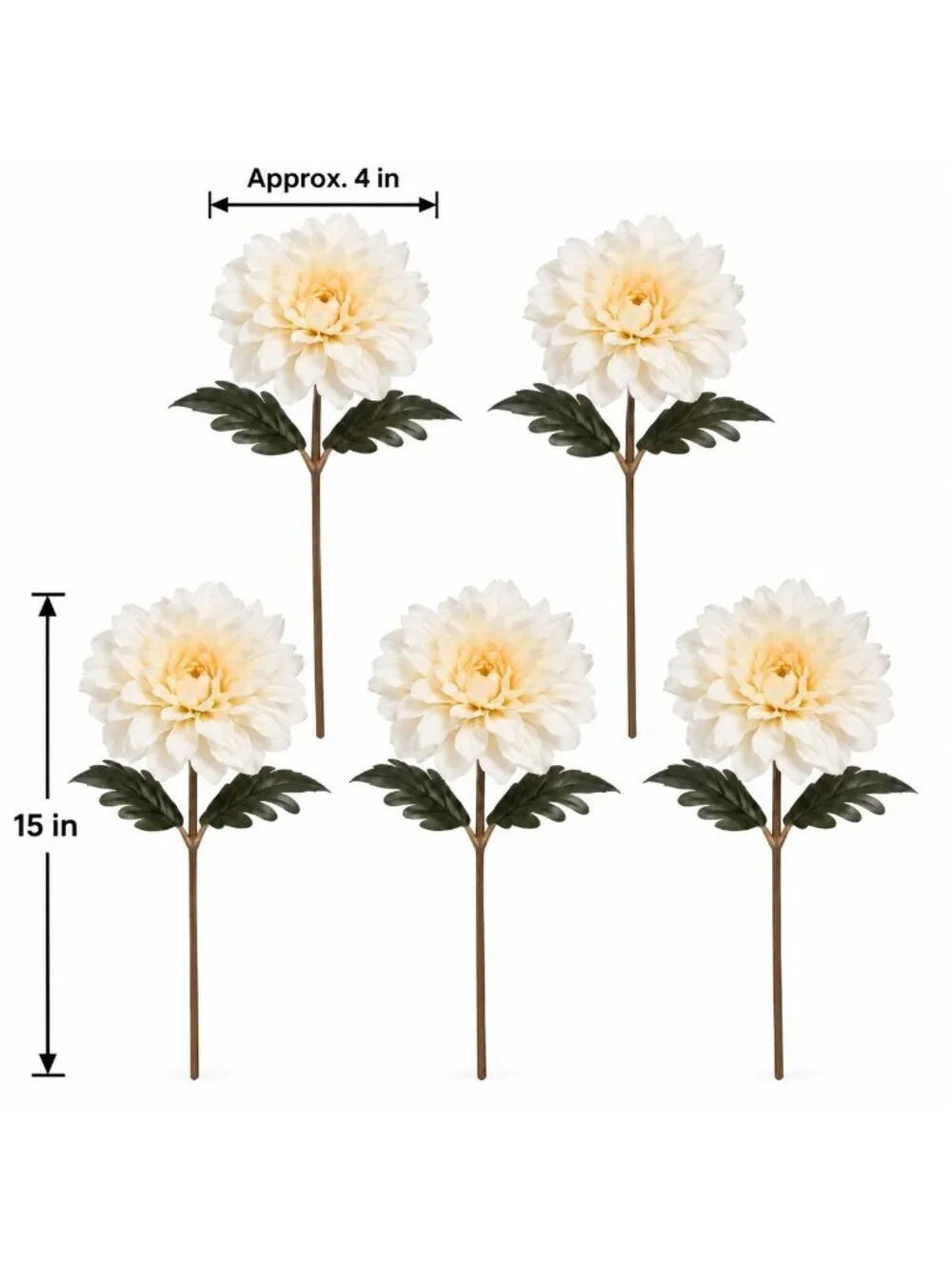 5 Off White Beige Artificial Dahlia Mum Stems 15 Inch Faux Silk Flowers for Wrea